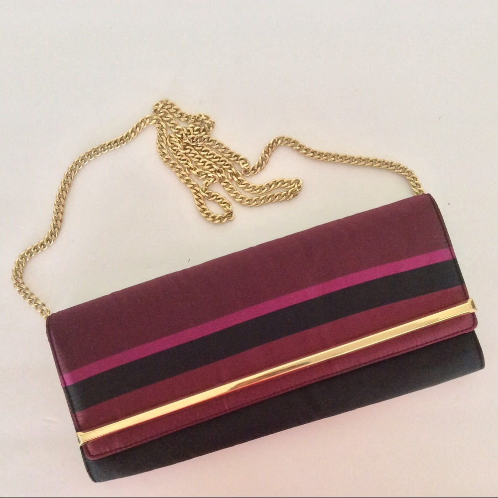 TALBOTS SILK PURPLE AND BLACK SHOULDER BAG CLUTCH NWOT